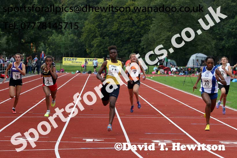 Womens and Girls 100 metres at the Northern Inter-Counties under-17s and 15s at Witton Park, Blackburn. Photo: David T. Hewitson/Sports for All Pics